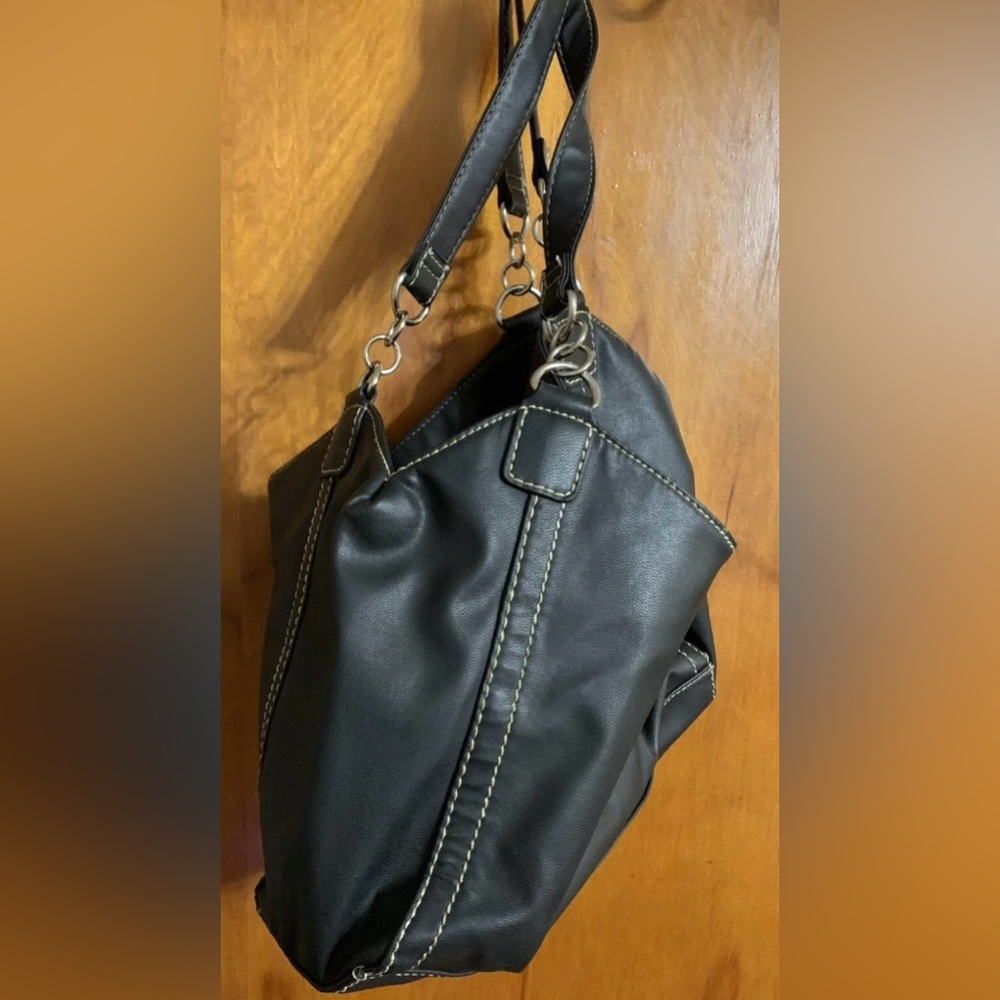 Avon Black Purse Bag PVC with PU Durable Material Pockets Gold Look Accents